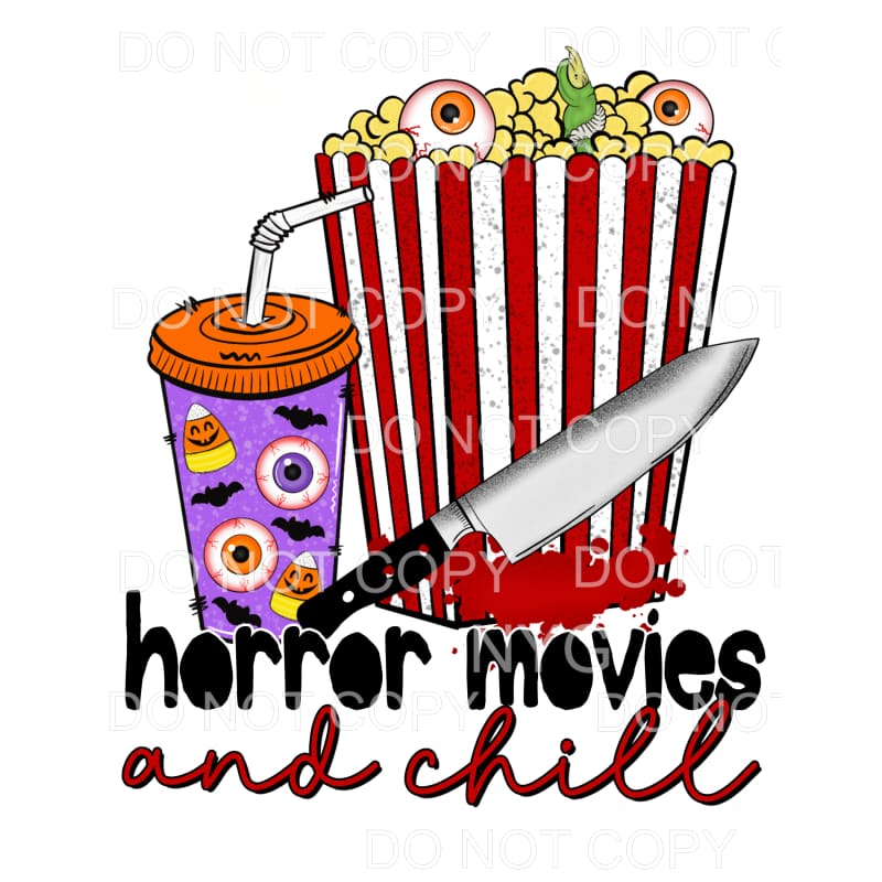 Horror Movies And Chill Drink Popcorn Knife Halloween #729
