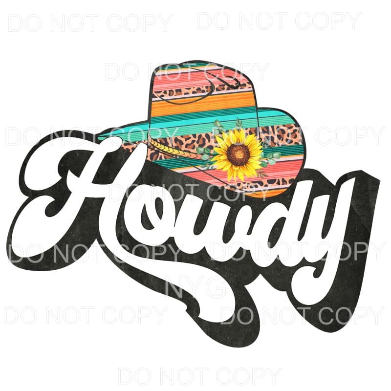 Howdy Serape Cowboy Hat Sunflower Retro Sublimation
