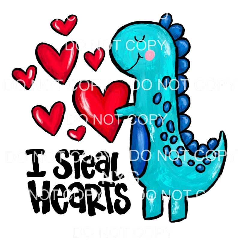 I Steal Hearts Blue Dinosaur Valentines Day #2225