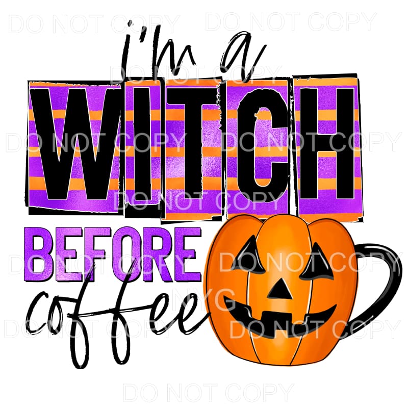 I’m A Witch Before Coffee Purple Orange Stripes Pumpkin Mug
