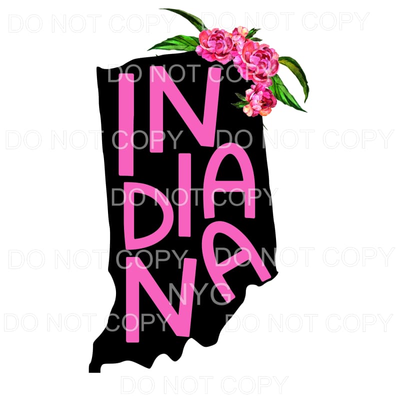 Indiana State Outline Pink Flower Sublimation transfers -