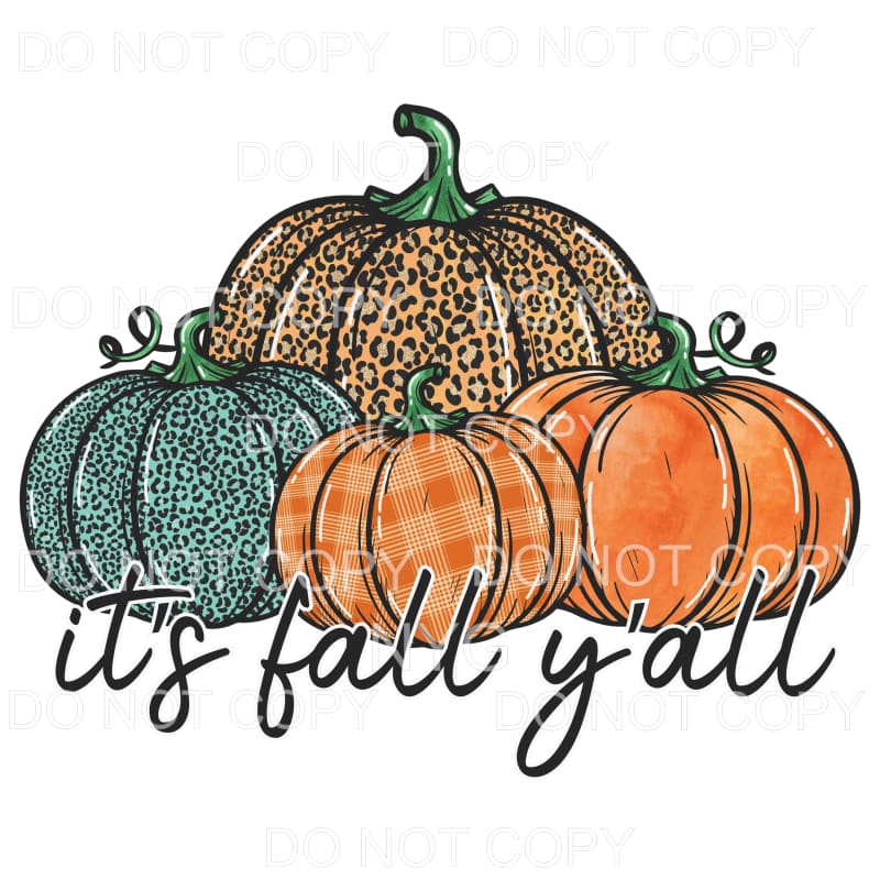 It’s Fall Y’all Orange Teal Leopard Plaid Pumpkins #834