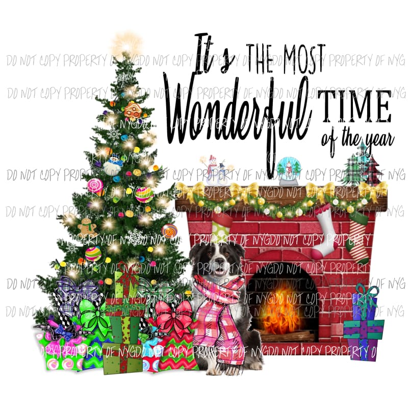 Its the most wonderful time of the year Dog Border Collie Sublimation transfers Heat Transfer