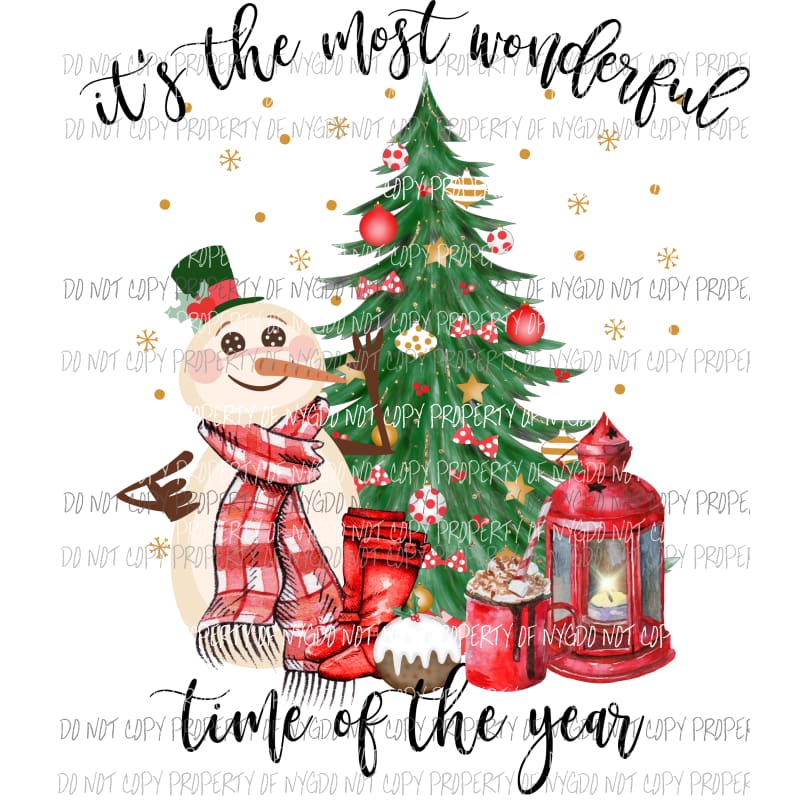 Its The Most Wonderful Time of the year tree snowman cocoa Sublimation transfers Heat Transfer