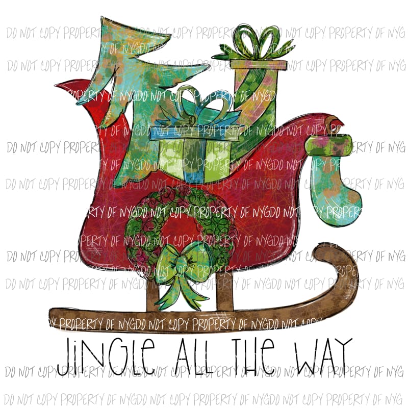 Jingle All The Way red sleigh presents Sublimation transfers Heat Transfer
