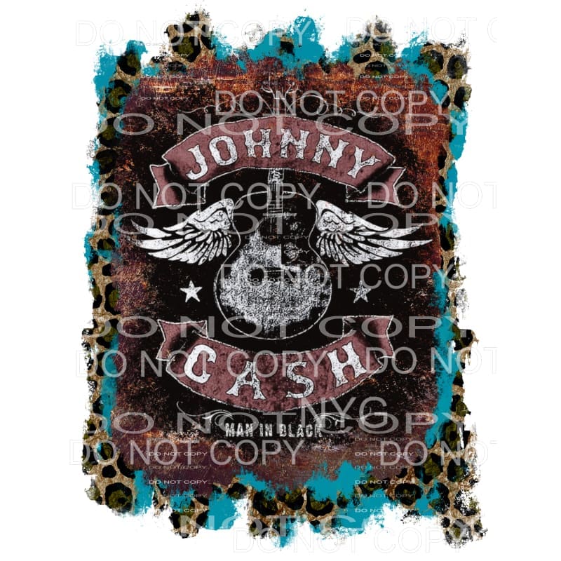 Johnny Cash Man In Black Distressed Leopard Blue leopard