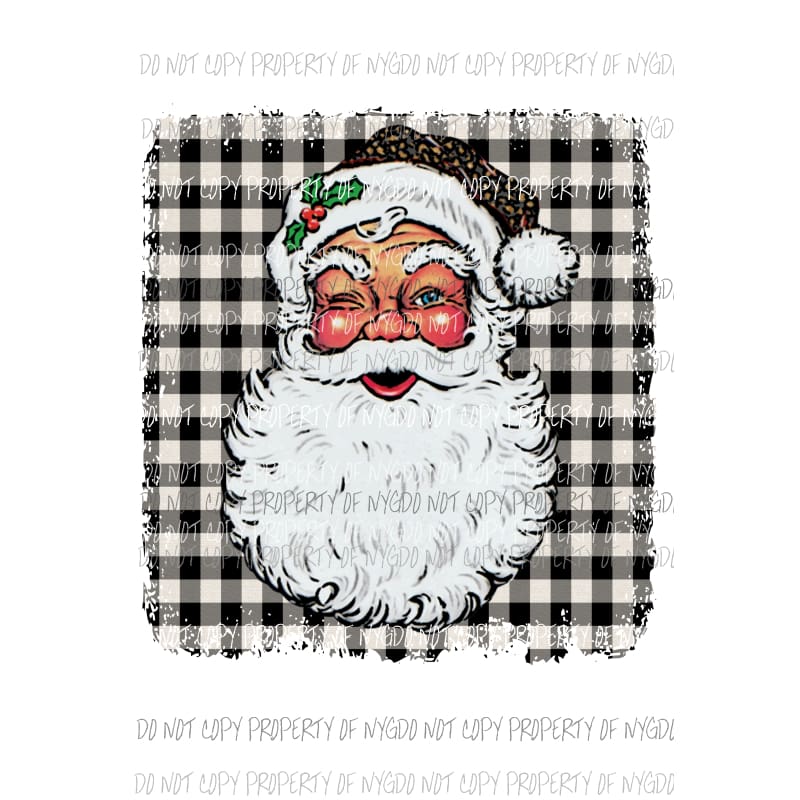 Jolly Santa Black Plaid background Leopard Hat Sublimation transfers Heat Transfer