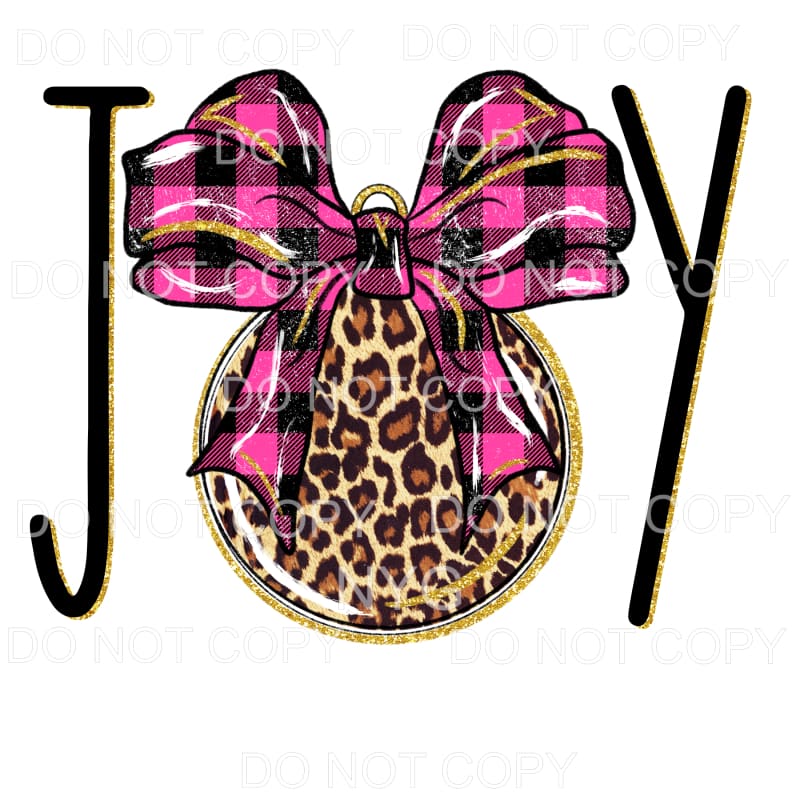 JOY Ornament Leopard Pink Plaid Bow Gold Sublimation