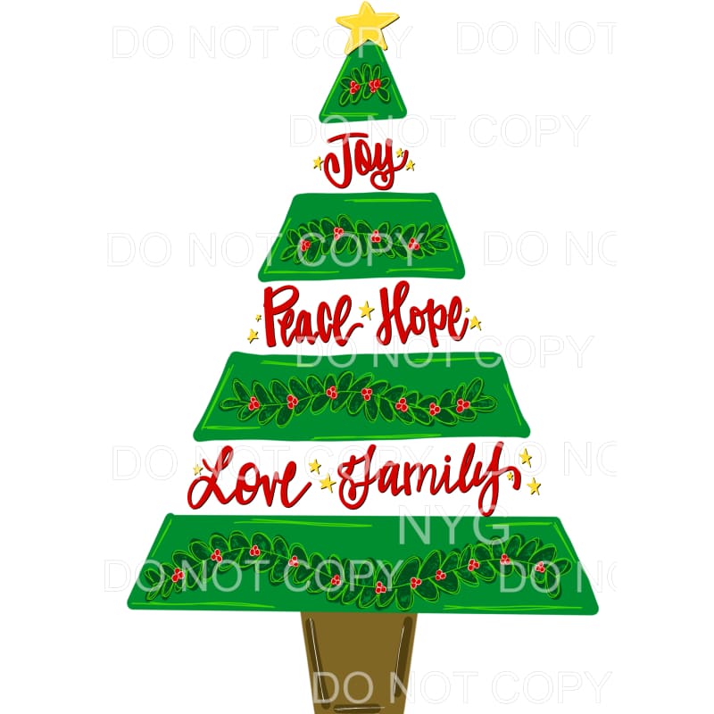 Joy Peace Hope Love Family Christmas Tree Sublimation