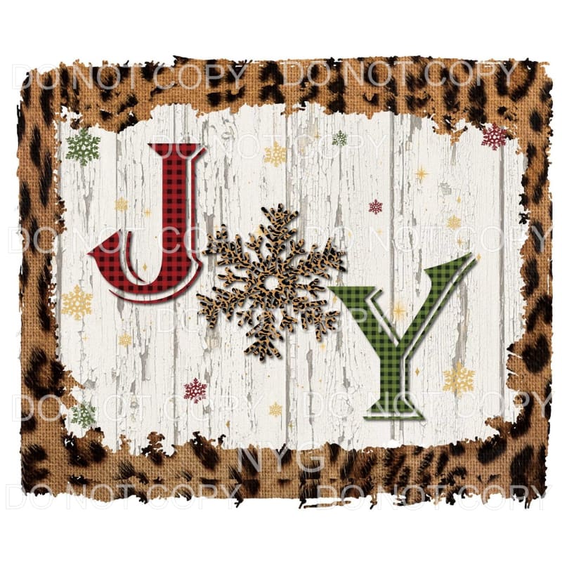 Joy Red Green Plaid Snowflakes Leopard Distressed Wood #1866