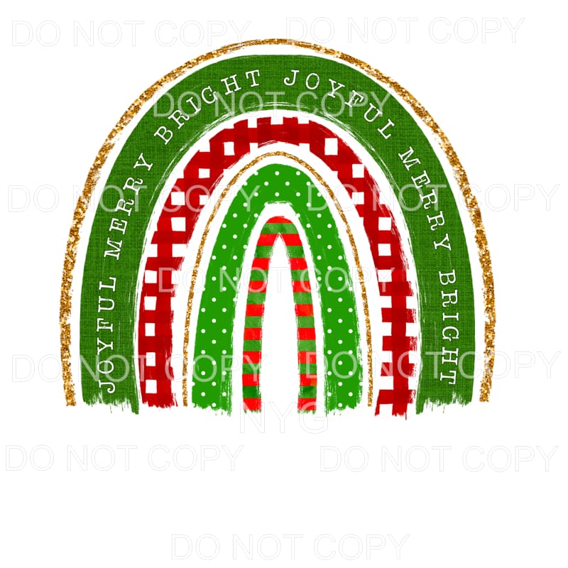 Joyful Merry Bright Christmas Rainbow Sublimation transfers