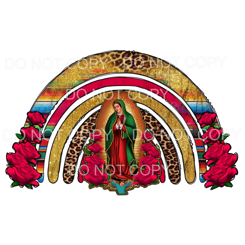 Lady Of Guadalupe Rainbow Red Roses Leopard Serape Gold