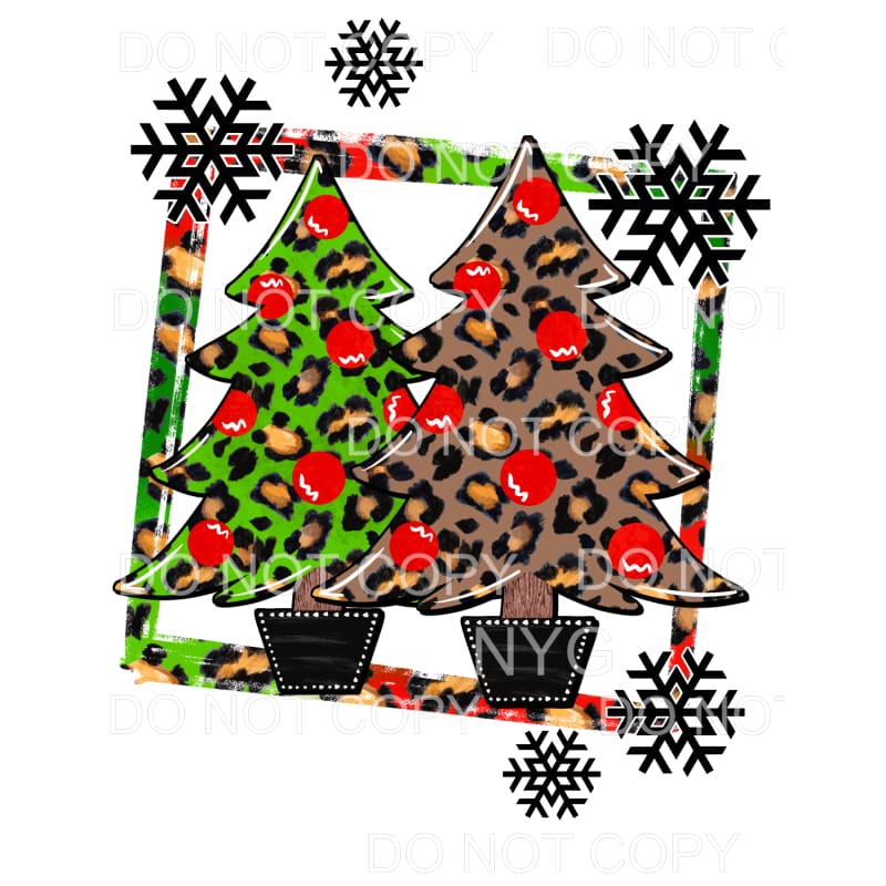 Leopard Christmas Trees Framed Snowflakes Sublimation