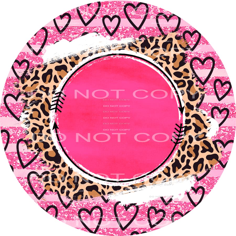 Leopard Hearts Pink Glitter Stripes Circle Valentines Day