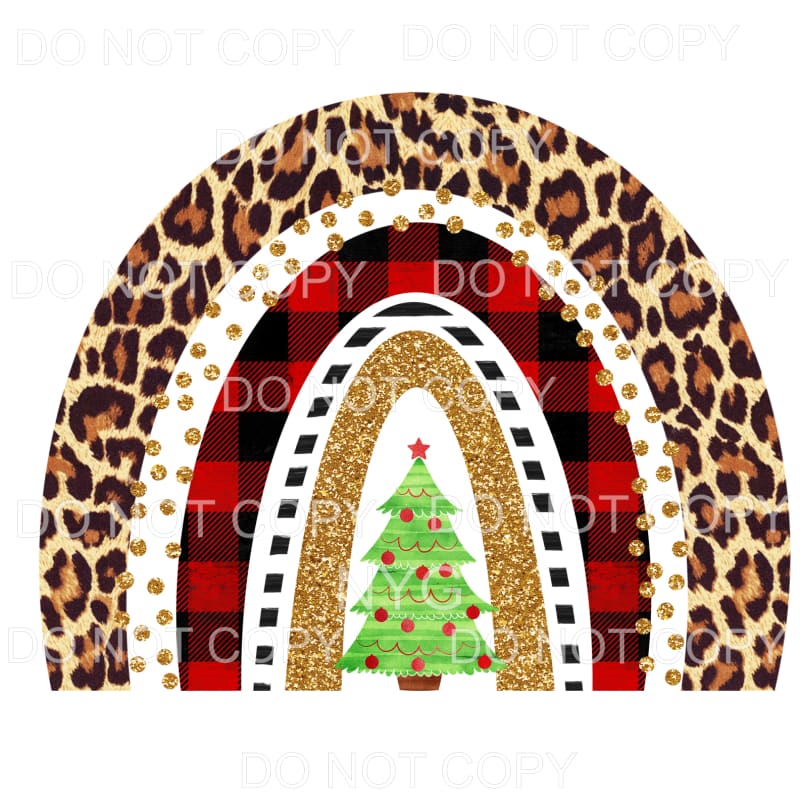 Leopard Red Plaid Christmas Tree Rainbow Sublimation