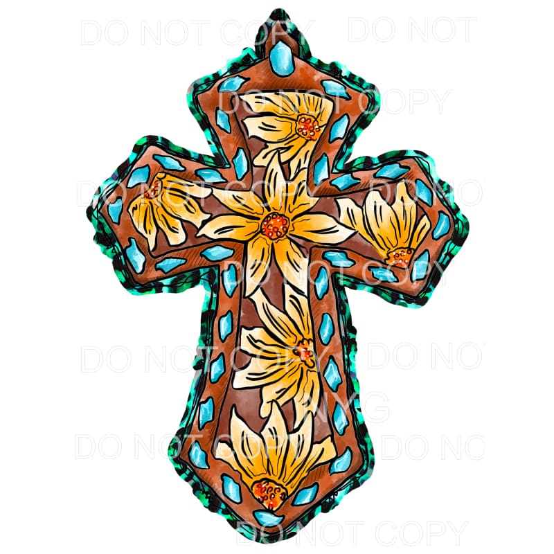 Leopard Sunflower Turquoise Cross Sublimation transfers -