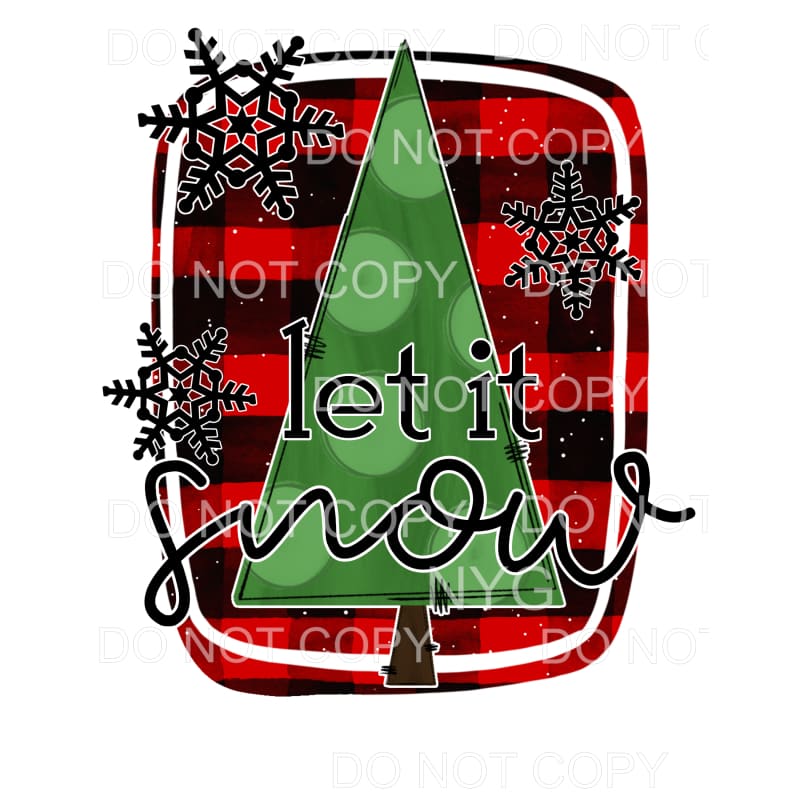 Let It Snow Green Polka Dot Tree Red Plaid Snowflakes #1361