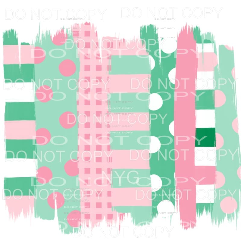 Light Pink Green Stripes Polka Dots Brush Strokes Sheet #718