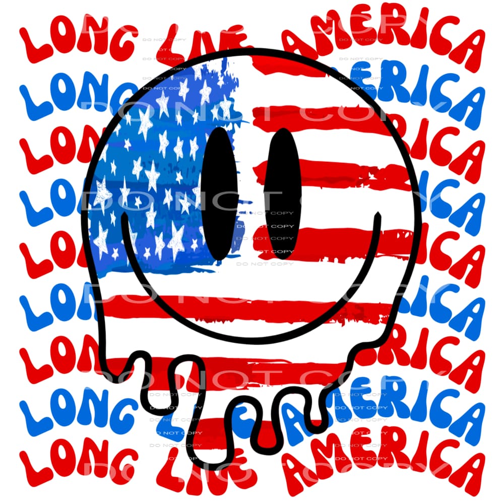 long live America smiley face #6860 Sublimation transfers -