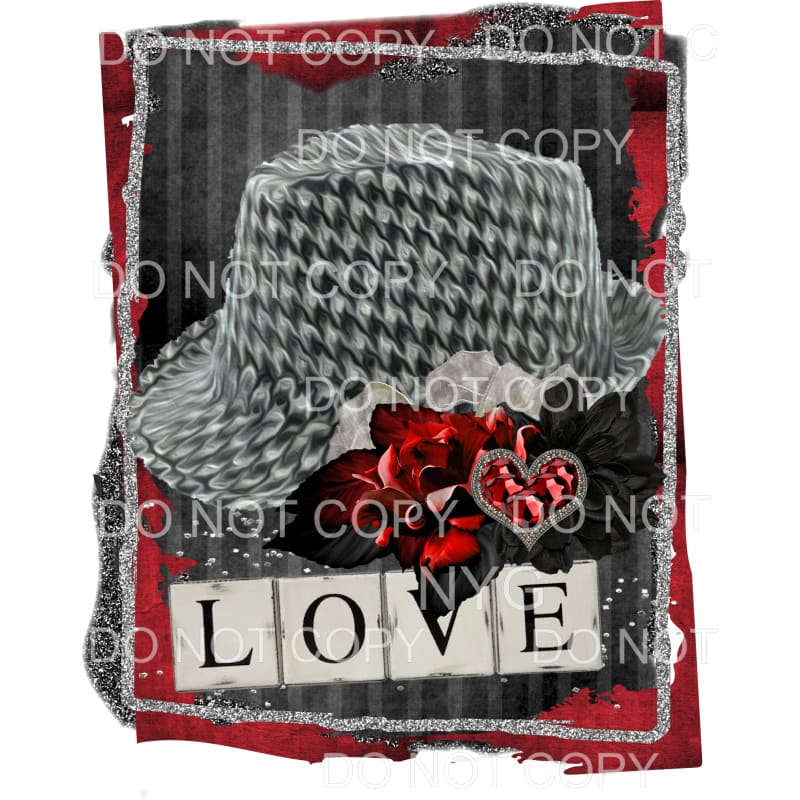Love Grey Fedora Red Black Flower Heart Framed Sublimation