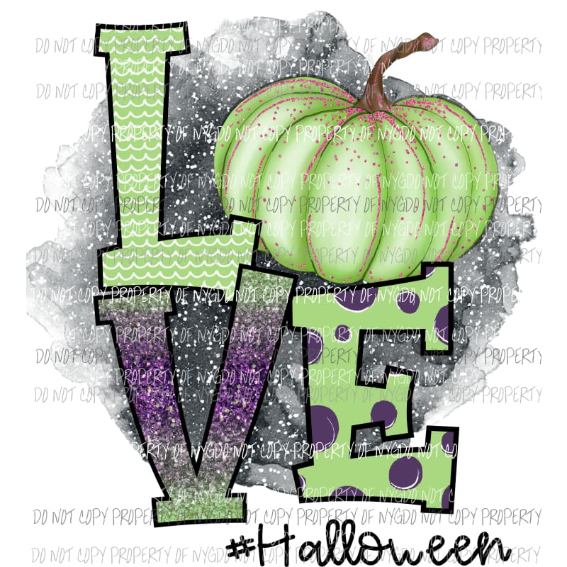 Love Halloween # 1 green pumpkin purple Sublimation transfers Heat Transfer