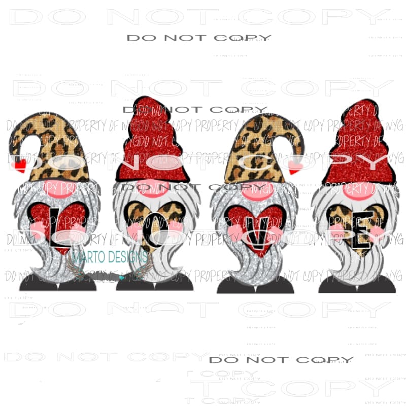 Love Leopard Gnome valentine Sublimation transfers Love Valentines day gnomes Heat Transfer