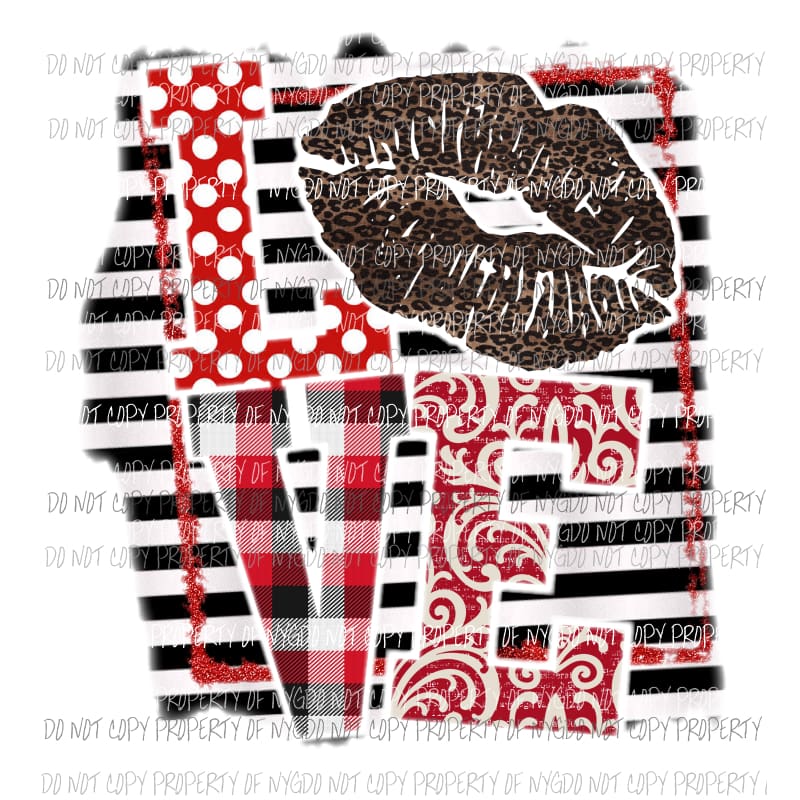 Love lips #2 red black stripes Sublimation transfers Heat Transfer