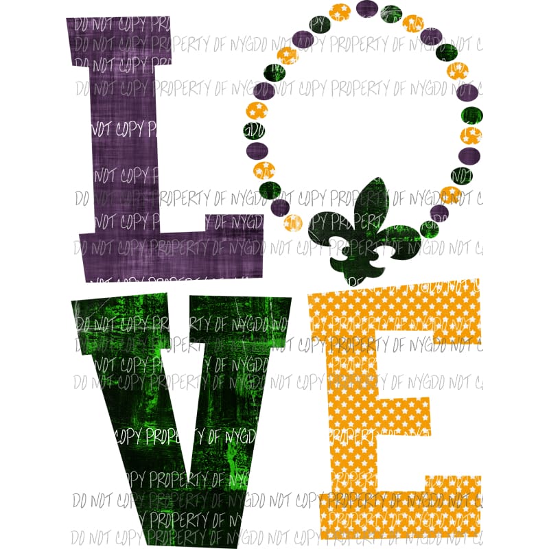 LOVE mardi gras #2 stacked fleur de lis beads dark purple polka dots pattern Sublimation transfers Heat Transfer
