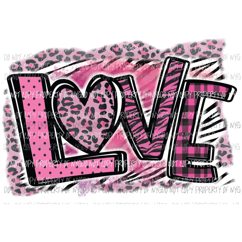 LOVE pink plaid leopard Sublimation transfers Heat Transfer
