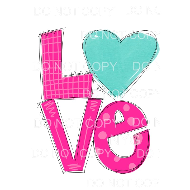 Love Pink Stacked Blue Heart Sublimation transfers - Heat