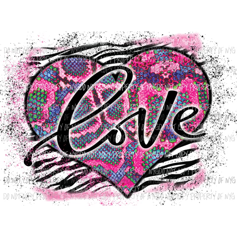 LOVE snakeskin splatter heart Sublimation transfers Heat Transfer
