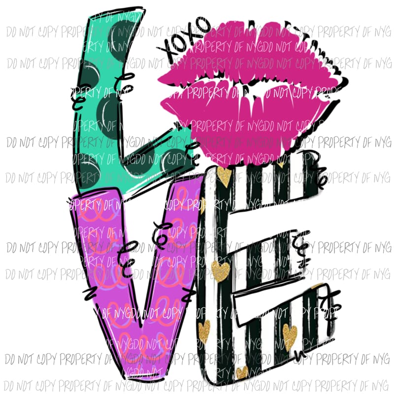 LOVE stacked pink lips Sublimation transfers Heat Transfer