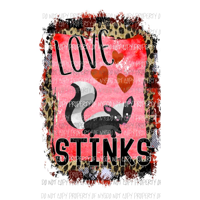Love Stinks #2 Pink leopard frame skunk red hearts Sublimation transfers Heat Transfer