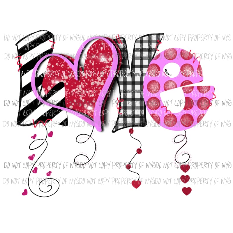 LOVE strings black checkered pink red Sublimation transfers Heat Transfer