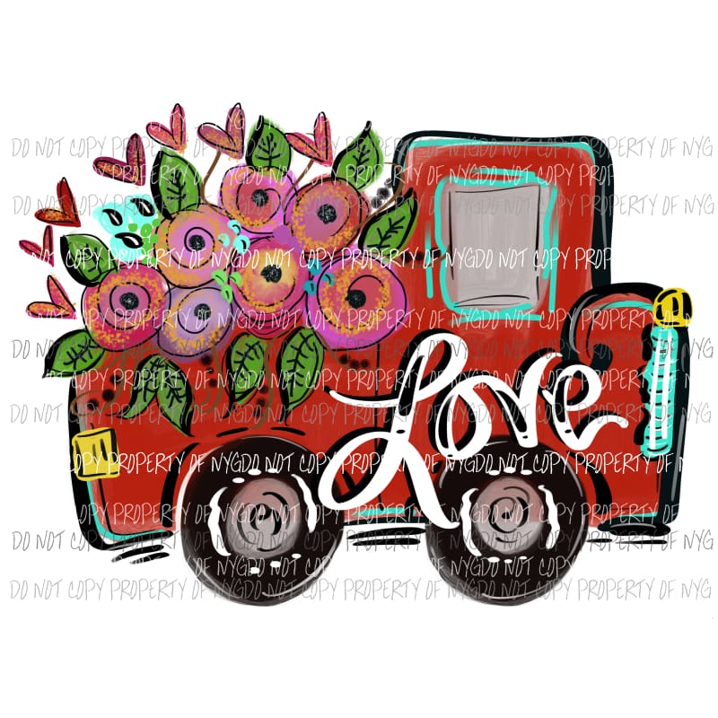 Love Truck red flowers watercolor Sublimation transfers Heat Transfer