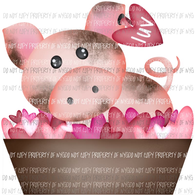 LUV muddy pig eating Valentines hearts Sublimation transfers Heat Transfer