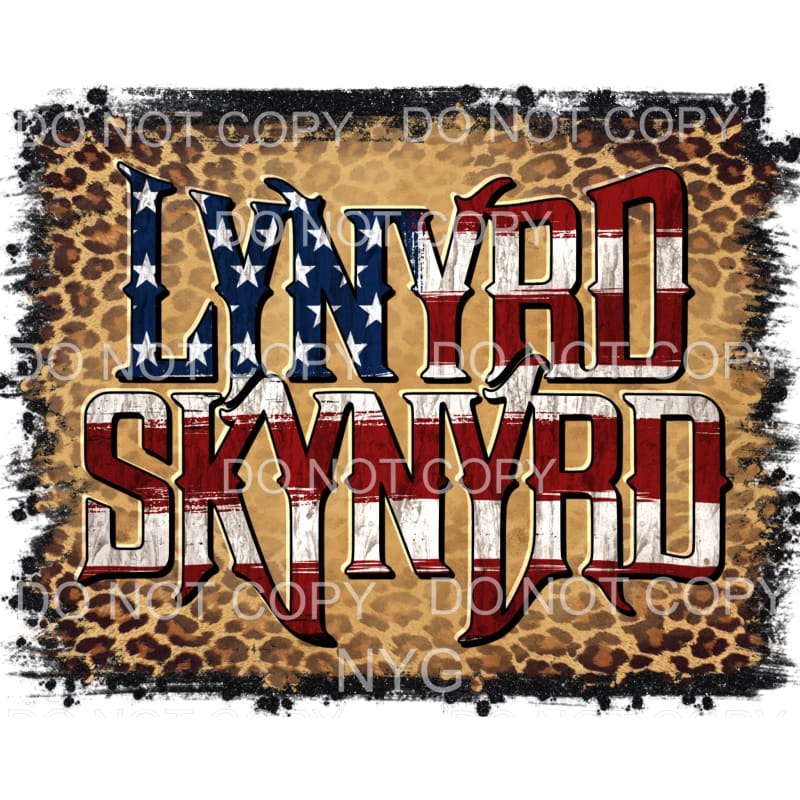 Lynyrd Skynyrd Red White Blue Flag Letters Leopard