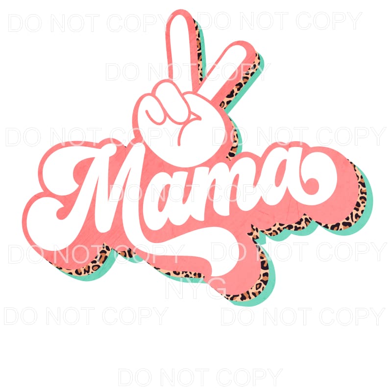 Mama Leopard Retro Peace Teal Pink Sublimation transfers -