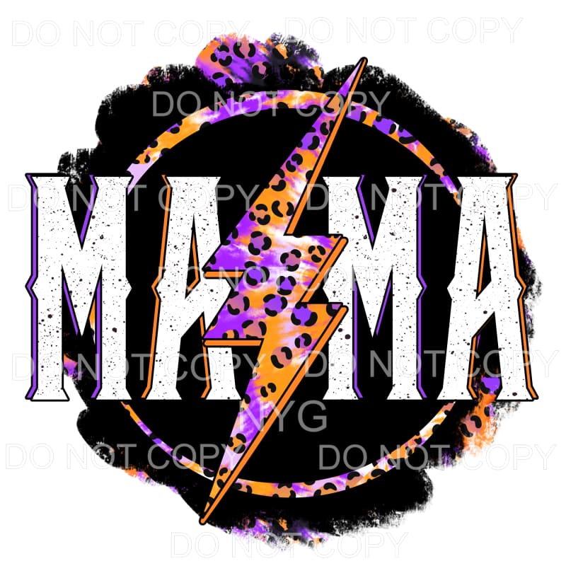 Mama Lightning Bolt Tie Dye Leopard Orange Purple Circle