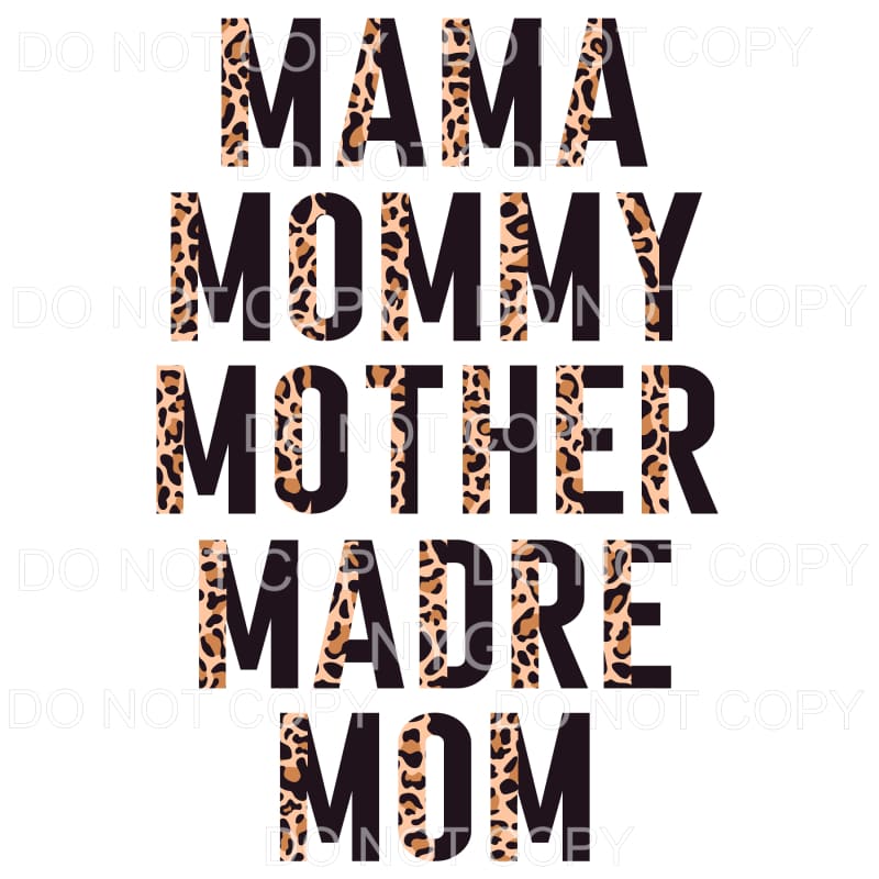 Mama Mommy Stacked Half Leopard Black Sublimation transfers