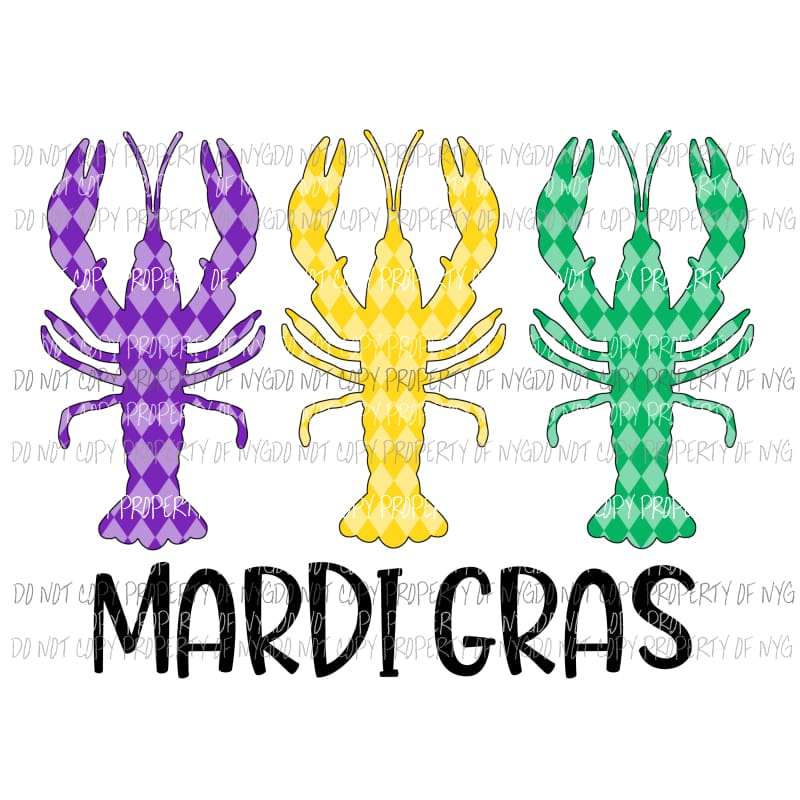 Mardi Gras Crawfish trio Sublimation transfers Heat Transfer