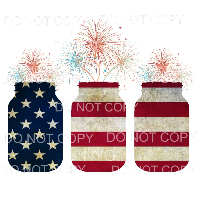 Mason Jars American Flag Fireworks Sublimation transfers -