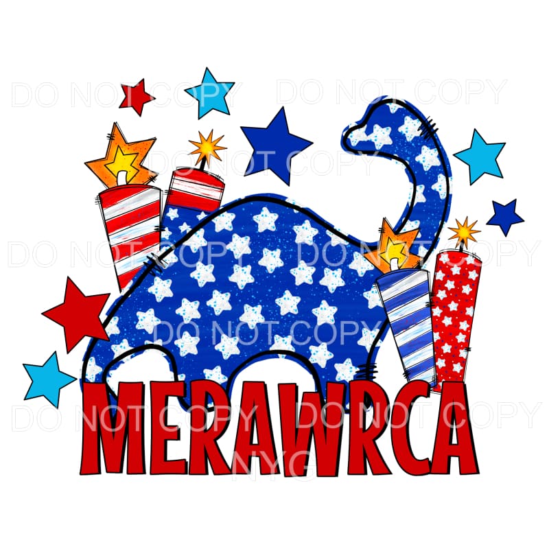 Merawrca Dinosaur Fireworks Flag Stars Stripes 4th of July