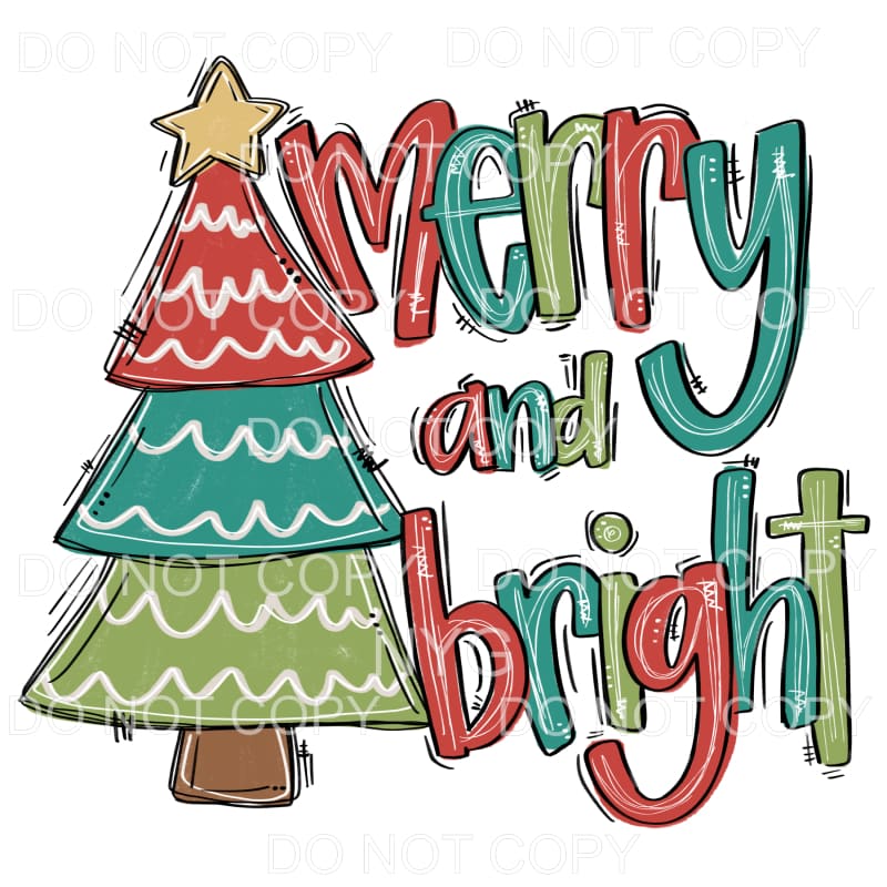 Merry And Bright Christmas Tree Red Green Distressed
