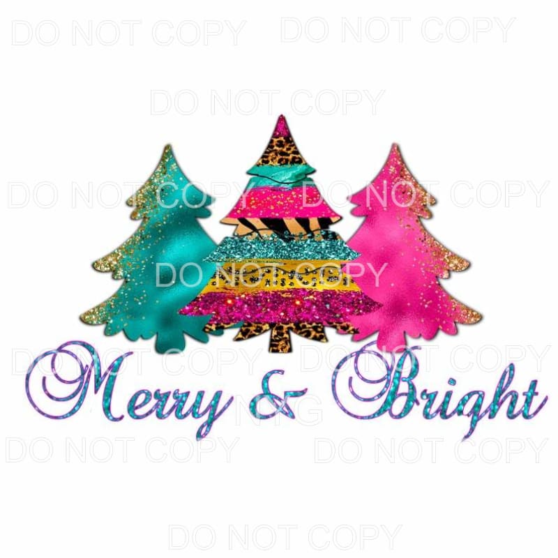 Merry & Bright Turquoise Pink Leopard Tree Trio Sublimation