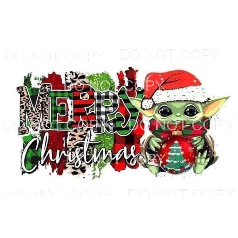 Merry Christmas Baby Yoda Leopard Plaid Letters Brush