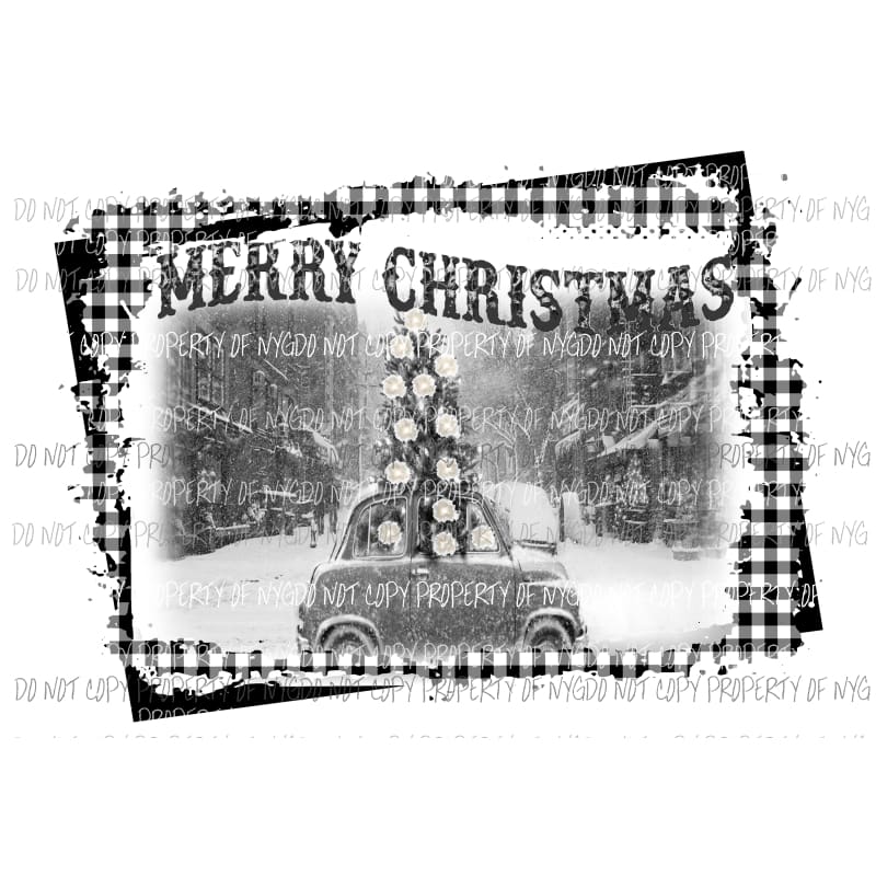 Merry Christmas Car with Christmas tree # 4 Black and white Sublimation transfers Heat Transfer