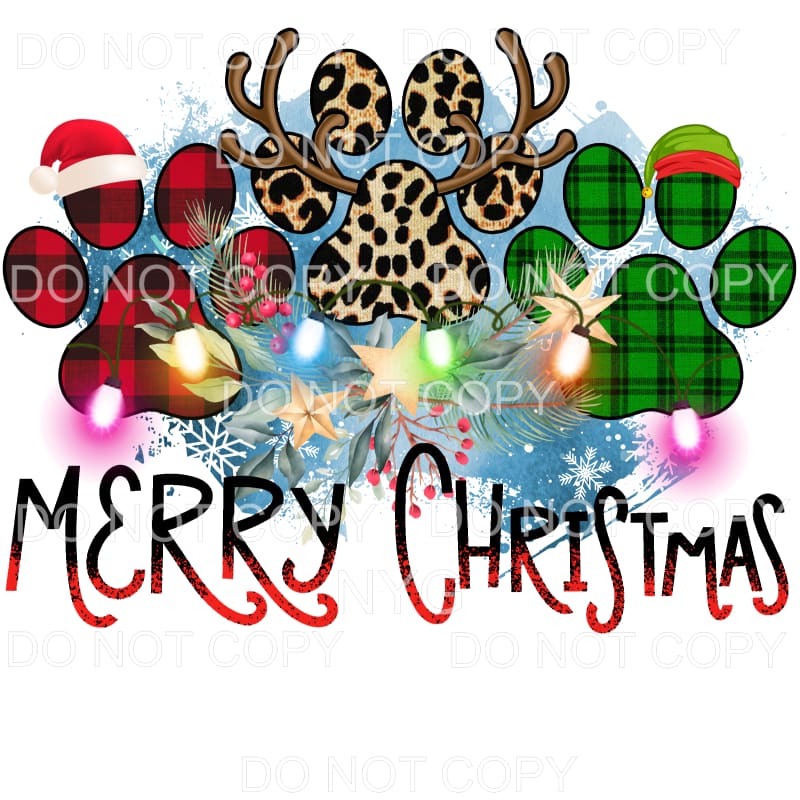 Merry Christmas Dog Paws # 9 Sublimation transfers - Heat