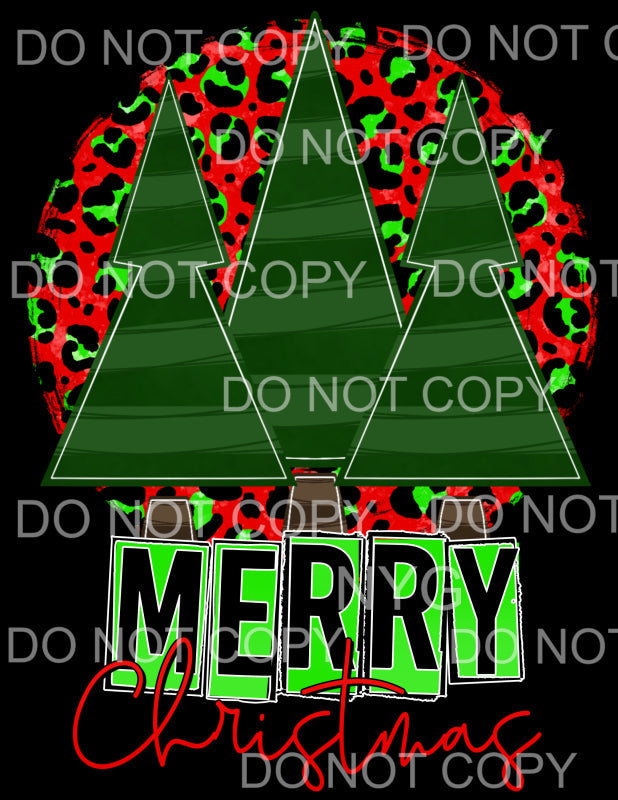 Merry Christmas Geen Stripe Trees Red Lime Green Leopard