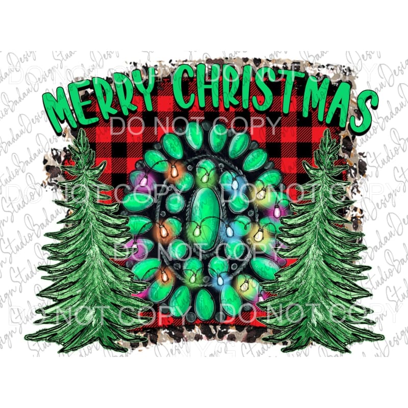 Merry Christmas Green Turquoise Lights Trees Red Buffalo